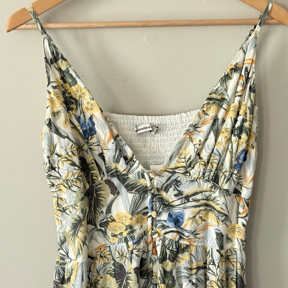 Abercrombie & Fitch Tropical Floral Maxi Dress Smocked Back Button Front M - Picture 3 of 13